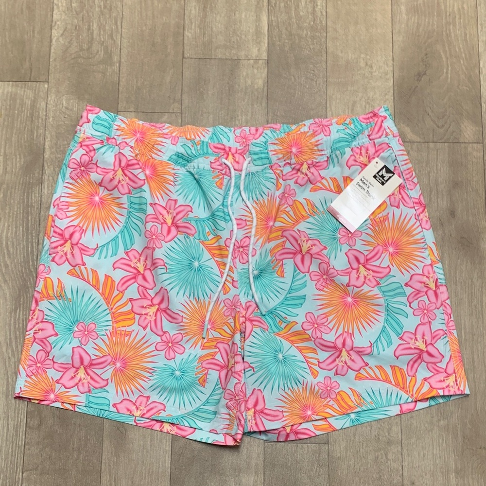 Mens NWT Member’s Mark Floral Beach Swim Performance Drawstring Shorts‎